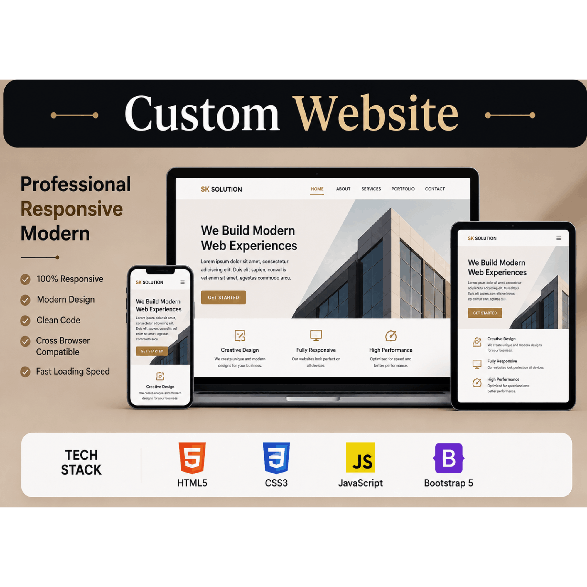 Custom Business Website Development | HTML5 CSS3 JavaScript Bootstrap 5 | Responsive Static Website