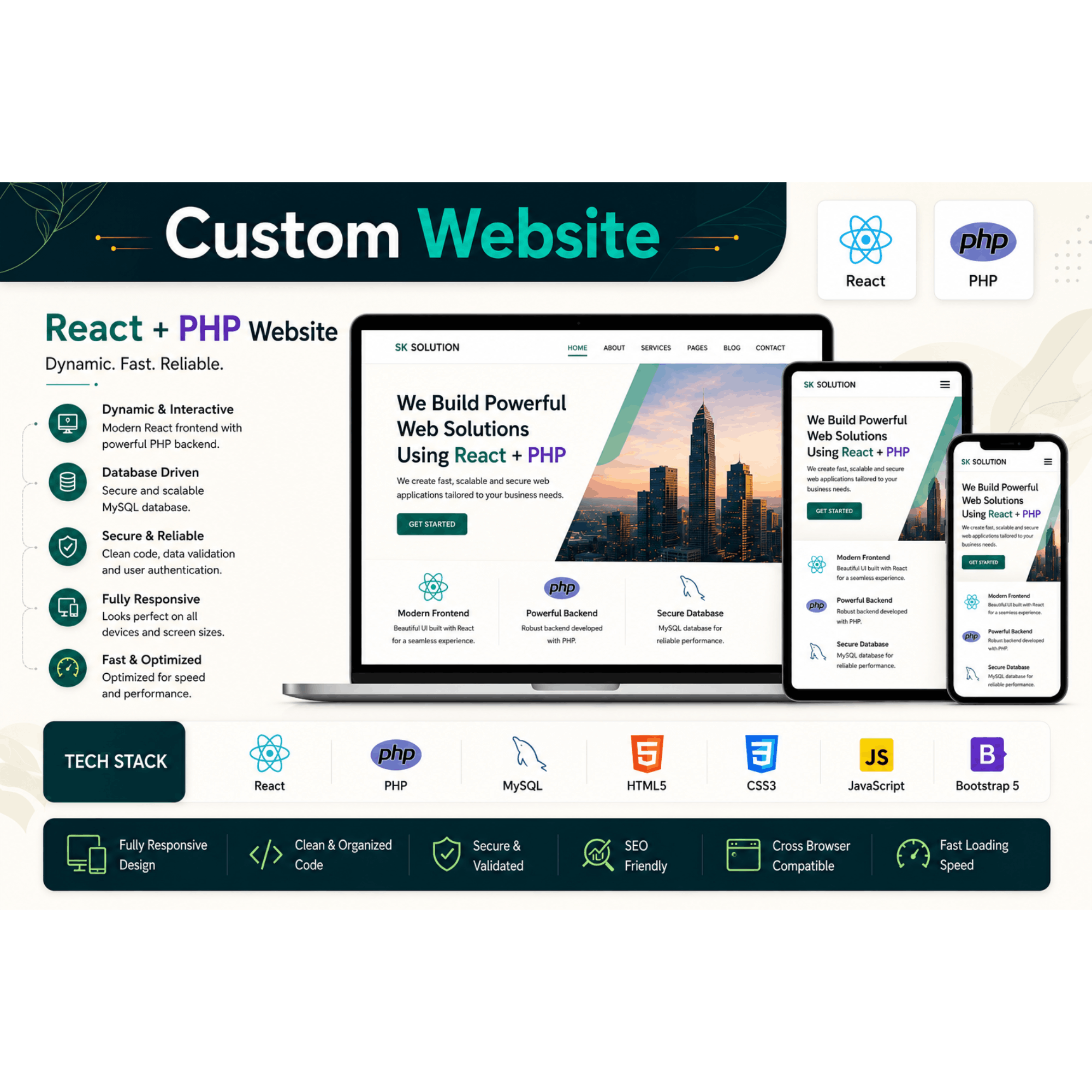 Custom React + PHP Website Development | React Frontend PHP MySQL | Responsive Business Website | Full Stack Web Development